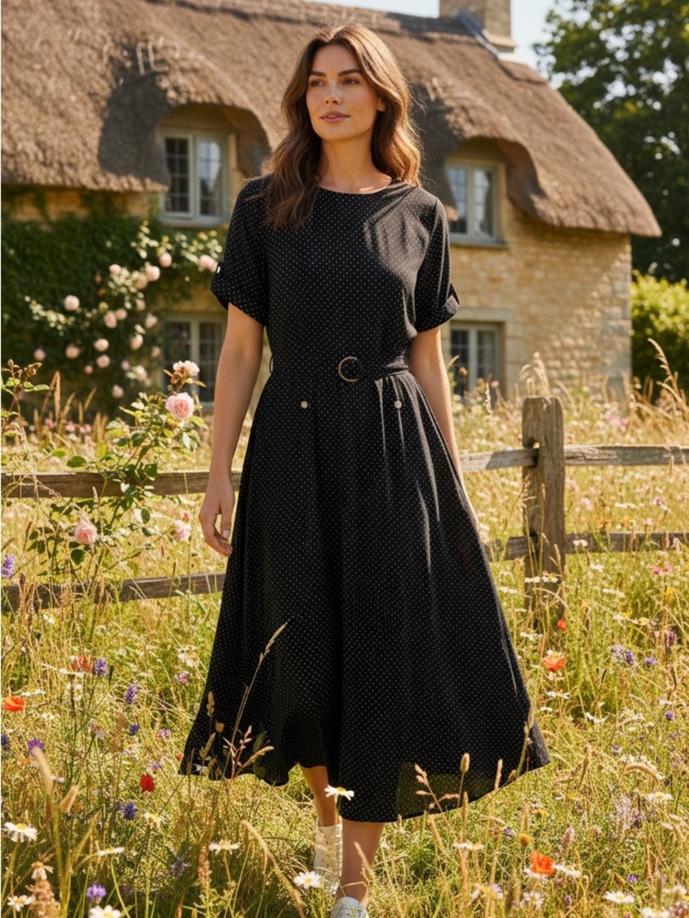LAURA ASHLEY 100% SILK BLACK & WHITE POLKA DOT DRESS SIZE 6 NWT 90’s Y2K CLASSIC